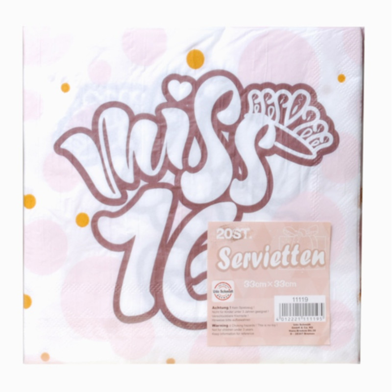 Udo Schmidt Servietten Miss 16 roségold 20-tlg aus Papier elegante Tischdekoration für den 16. Geburtstag